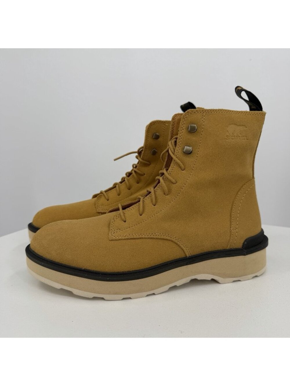 Sorel Women's Hi-Line Lace Up Waterproof Suede Combat Boots Geo Yellow Size 9.5